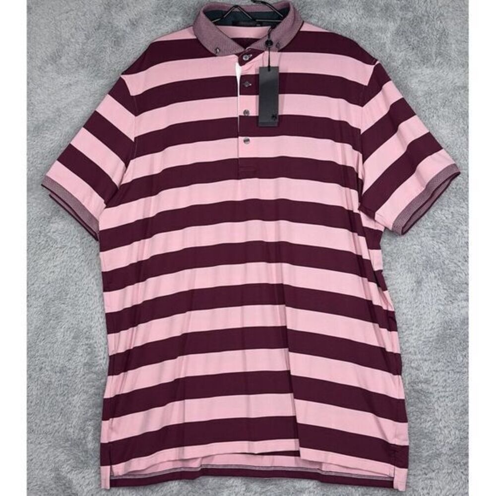 New GREYSON Mens XL‎ POLO SHIRT SAGUACHE WINDFLOWER Pink Burgundy STRIPE WICKING